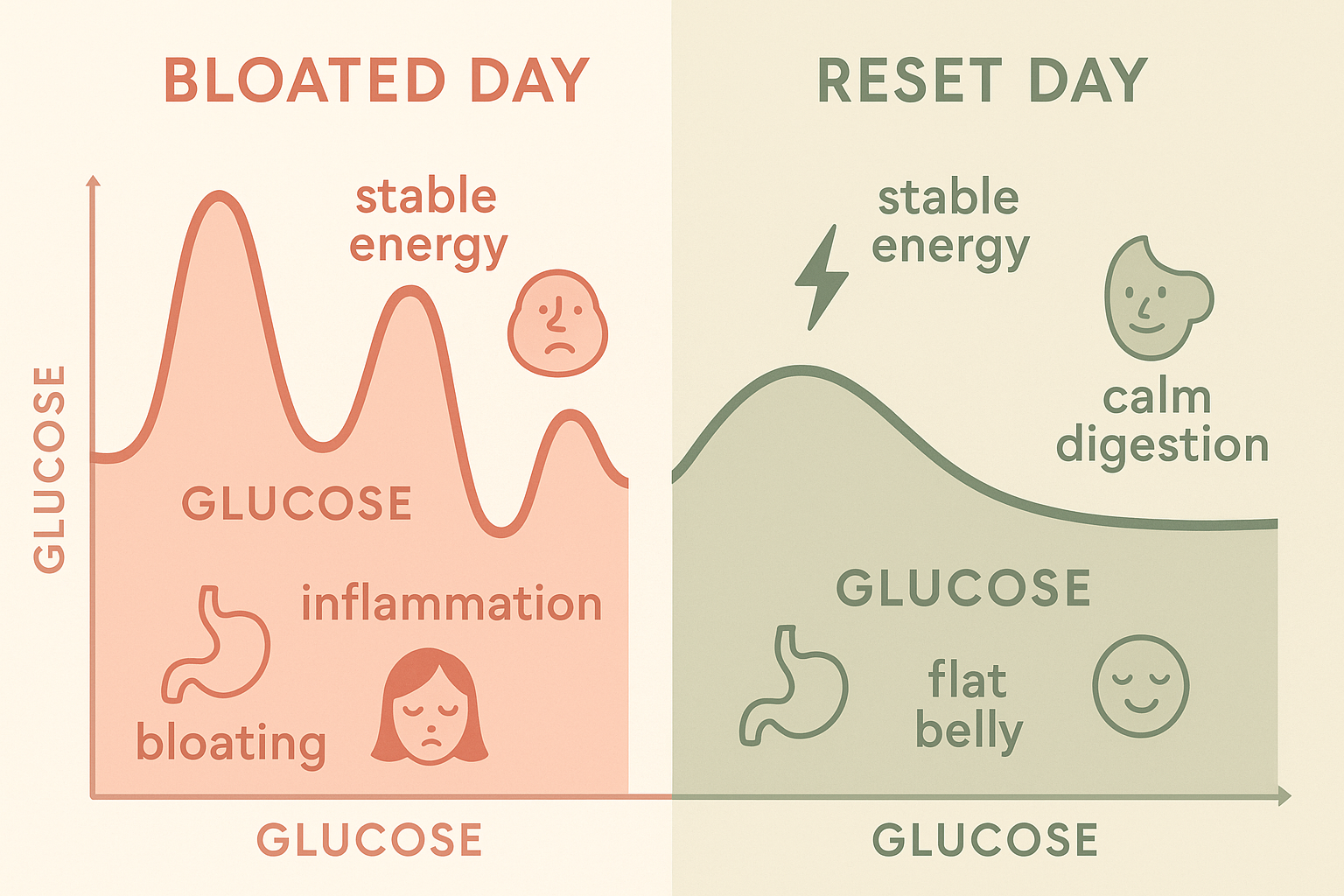Bloated Day vs Reset Day Comparison Chart