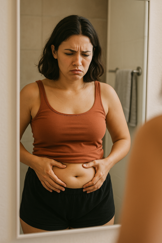 Woman experiencing bloating discomfort